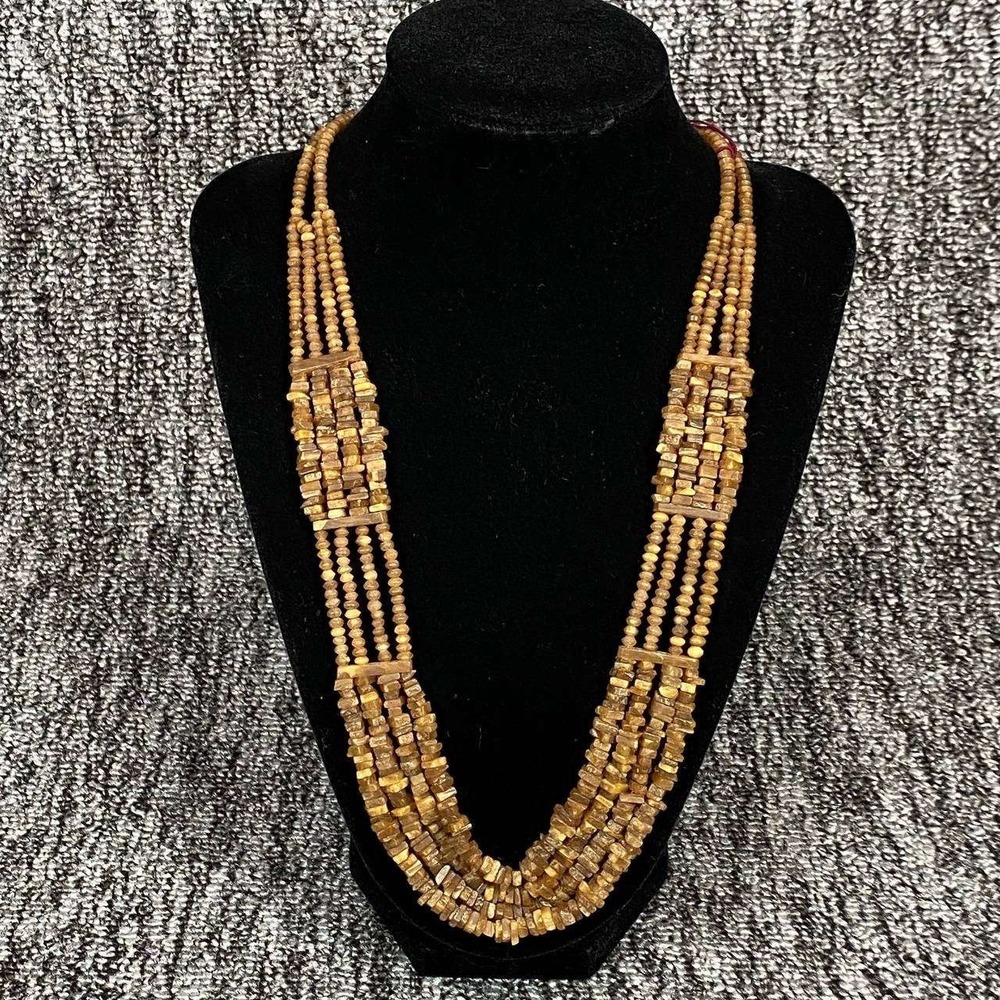 VTG Handmade 4 Strand Afghan Jasper Gemstone Beaded Necklace Brown Stone Boho